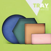 Morandi color tray geometric leather metal iron storage tray Nordic cosmetics Sundries