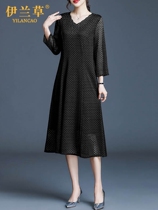 Lace dress womens spring dress 2021 seven-point sleeve loose hollow large size slim middle-aged mother casual clothes