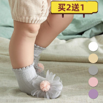 New spring and autumn double needle baby socks baby baby loose floor socks cotton Big Flower Princess socks