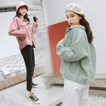 Candy Corduroy coat female 2021 loose bf Harajuku style spring Korean short jacket baseball uniform student