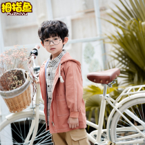Thumb Fish Boy Windbreaker Coat Coat Long 2020 New Tong Zipper Childrens Coat Spring and Autumn Top Tide