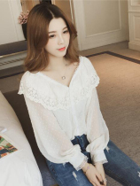 Autumn new French style lace shirt design sense niche long sleeve top female retro Hong Kong flavor white shirt