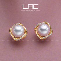 LAC high jewelry natural AKOYA pearl earrings 18K gold inlaid diamond stud earrings