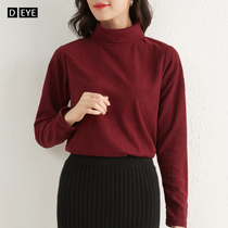 High collar base shirt Women Winter new solid color long sleeve velvet top two lapel collar fleece T-shirt