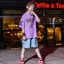 Girls hip-hop suit summer childrens hip-hop costumes trendy hiphop loose short-sleeved costumes jazz dance