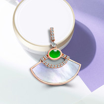 Kunhao jewelry 18K gold inlaid natural diamond trim built-in ice seed Jade fan pendant full of green jade inlay