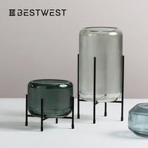 Creative glass vase transparent flower arrangement with iron bracket fruit plate Vase decoration living room decoration light luxury