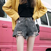 High breaking hole Han 2021 version conspiculess thin summer clothing denim hot pants chic waist new 100 shorts hitchhiking womens legs