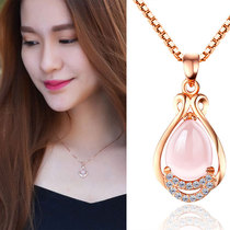 Rose gold 925 sterling silver necklace natural pink crystal pendant choker female Christmas silver jewelry for wife gift