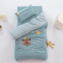 Class A cotton washing cotton childrens kit kindergarten quilt three-piece nap set six-piece set Crown cute bear blue