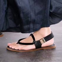 Clearance special flat Roman sandals fairy style minimalist retro leather soft bottom comfortable Joker toe strap