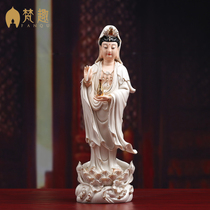 Sanfen Fun Dechina White Porcelain Lilian Guanyin Buddha Statue Guanyin Portrait Ceramics Standing for Household Products Buddha Hall Decoration