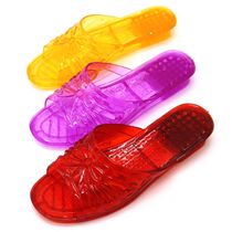 Jelly Transparent Crystal Plastic Flat Heel Ladies Slippers summer Slope heel Thick Bottom Outdoor Sandals Plastic Big Code