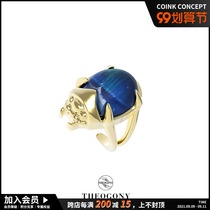 THEOGONY amulet beetle ring blue tiger eye opening adjustable shape wild ins