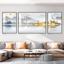 Light and luxurious large living room decorative painting modern simple trio painting sofa background wall hanging painting new Chinese style landscape mural painting
