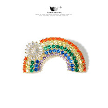 Joker Ya Korean Crystal Rainbow brooch female anti-light pin fixed clothes decoration shirt collar pin copper accessories