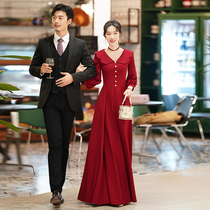 Toast wedding 2022 NEW SUMMER WINE RED LONG SLEEVES SIMPLE ATMOSPHERIC BRIDES BACK DOOR DRESS ENGAGEMENT DRESS