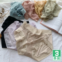Super Comfortable Soft Modal Cotton Hollow Lace Jacquard Panties Women Mid-waist Summer Thin Breathable Triangle Shorts