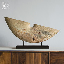New Chinese half moon wood carving crafts decoration model room living room entrance desktop Hotel sculpture art decoration