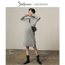 SELLYNEAR pregnant women knitted dress autumn fashion high-collar cut empty flower-type out of the nursing skirt