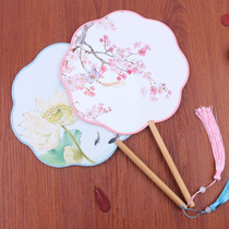 Ancient style eight-petal flower-shaped fan female court round fan Chinese classical Chinese clothing long-handled tassel dance fan props