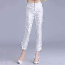 Nine-point pants womens autumn 2021 new heavy embroidery Chinese retro style slim thin feet pants