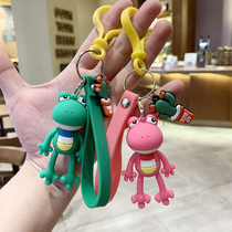  Keychain female ins net red school bag long-legged frog small pendant Cute creative key ring ring key chain pendant
