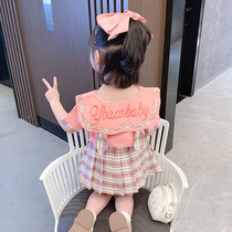 Girl Jk Suit Summer 2022 New Academy Wind Trendy Plexic Skirt Child Summer Clothing Baby Two Sets