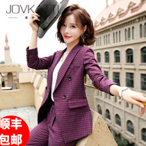 Small suit suit female 2021 new Korean version of fashion plaid business suit president white-collar work overalls