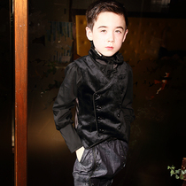 Boys new vest Class B British suit costume black dress children velvet boy horse clip