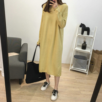 Sweater dress women 2020 autumn and winter New Korean version of Wild loose loose base skirt solid color medium length knitted dress