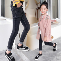 Childrens western style jeans girls  small feet pants 2020 new spring and autumn childrens pants raw pencil pants medium and large childrens pants