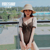 Hot spring swimsuit women sexy 2021 New Korean ins belly thin lace fairy fan one-piece swimsuit