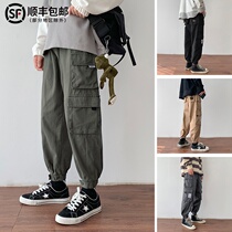 Tide brand overalls mens autumn New loose size Hong Kong style trend Joker casual pants handsome toe long pants