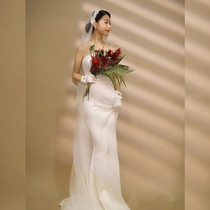 Korean long style Trailing Bridal Bridal Wedding Pearl headwear Hair Surreal Brigade Pat on Genuine Styling Retro Lace head yarn