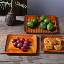 Chinese-style hand-woven fruit plate rattan fruit plate basket Japanese-style dried fruit snack tray storage bamboo carving bamboo products