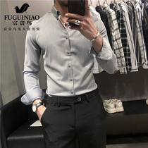 Fugui bird summer slim shirt mens long sleeve Korean trend handsome striped shirt harbor style autumn Leisure