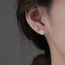 s925 sterling silver small fresh blue shell starfish asymmetric earrings niche design cute earrings for female students