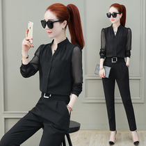 Fashion set female 2021 new autumn foreign style small man to wear professional two-piece set light mature style spring and autumn