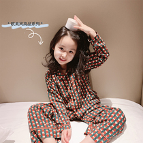 Children's Home Clothing Spring and Autumn 2021 Girls European and American Retro Pajamas Set Cotton Baby Comfortable Printing Two-Piece Set