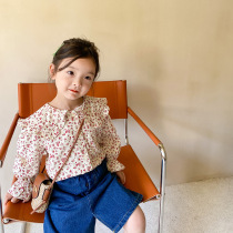 Girls long sleeve crushed flower collar shirt 2021 autumn Korean version Childrens baby girl Xiaoqing New horn sleeve doll shirt tide
