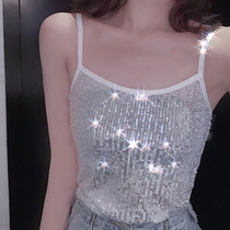 South Korea Shiny Shiny Flake Harness Vest Lady Summer New Outwear Sexy Trampoline Loose 100 Hitch Slim Short Blouses