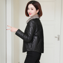 zqqz leather down jacket womens short mink fur collar 2020 winter New Haining sheep leather jacket D110
