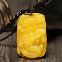 Pure natural amber chicken oil yellow raw ore old beeswax nothing brand water drop Dragon brand pendant necklace for men and women