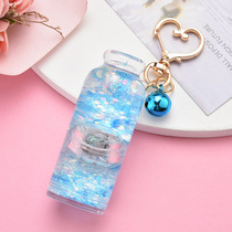 Flashing light milk bottle liquid quicksand luminous acrylic car keychain love buckle bag pendant cute female powder