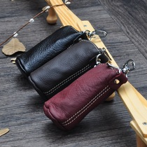 Leather household key bag personality zipper coin purse Car key bag cover men and women cowhide key bag waist hanging bag