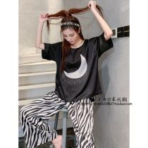 Japan Gelato Pajamas Woman Summer Sexy Ice Silk Cartoon Short Sleeve Long Pants Fashion Home Suit Suit External Wear