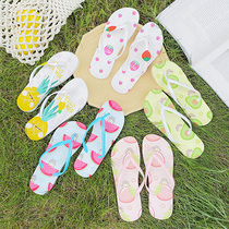 ins cute cartoon fruit slippers beach shoes female outwear home bathroom bath 100 lap sandals herringbone drag
