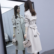 Danged windbreaker female long slim slim over knee 2021 early autumn new fashion temperament goddess British Coat