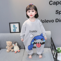 Childrens corporate pajamas spring and autumn pure cotton thin girl baby baby sleeping baby long sleeve and home suit
